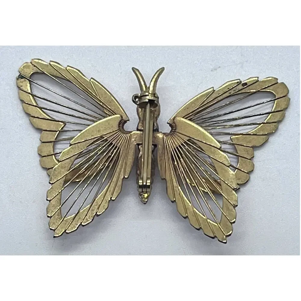Vintage Monet Gold Tone Open Wire Work Wings Butterfly Pin Brooch